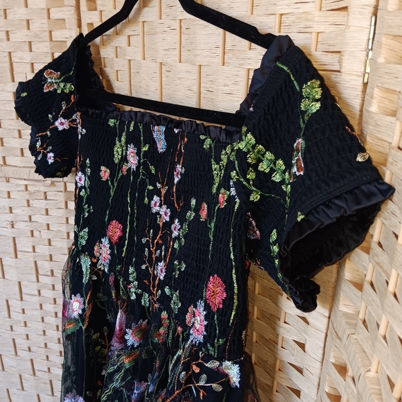 NWT Torrid Smocked Bodice Off Shoulder Skater Dress - Black Lace Embroidery - Picture 10 of 15